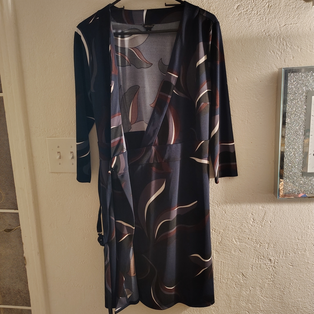 Ann Taylor multicolored sheath Dress V-Neck 3/4 Sleeve,GOTH, 90's, Classic, chic